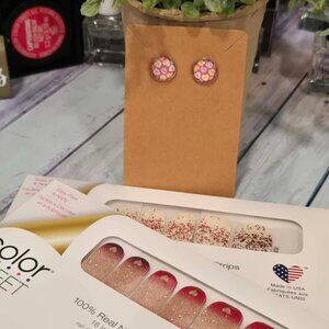 Color Street Valentine's Day Press On Nail Design and Earring Combo